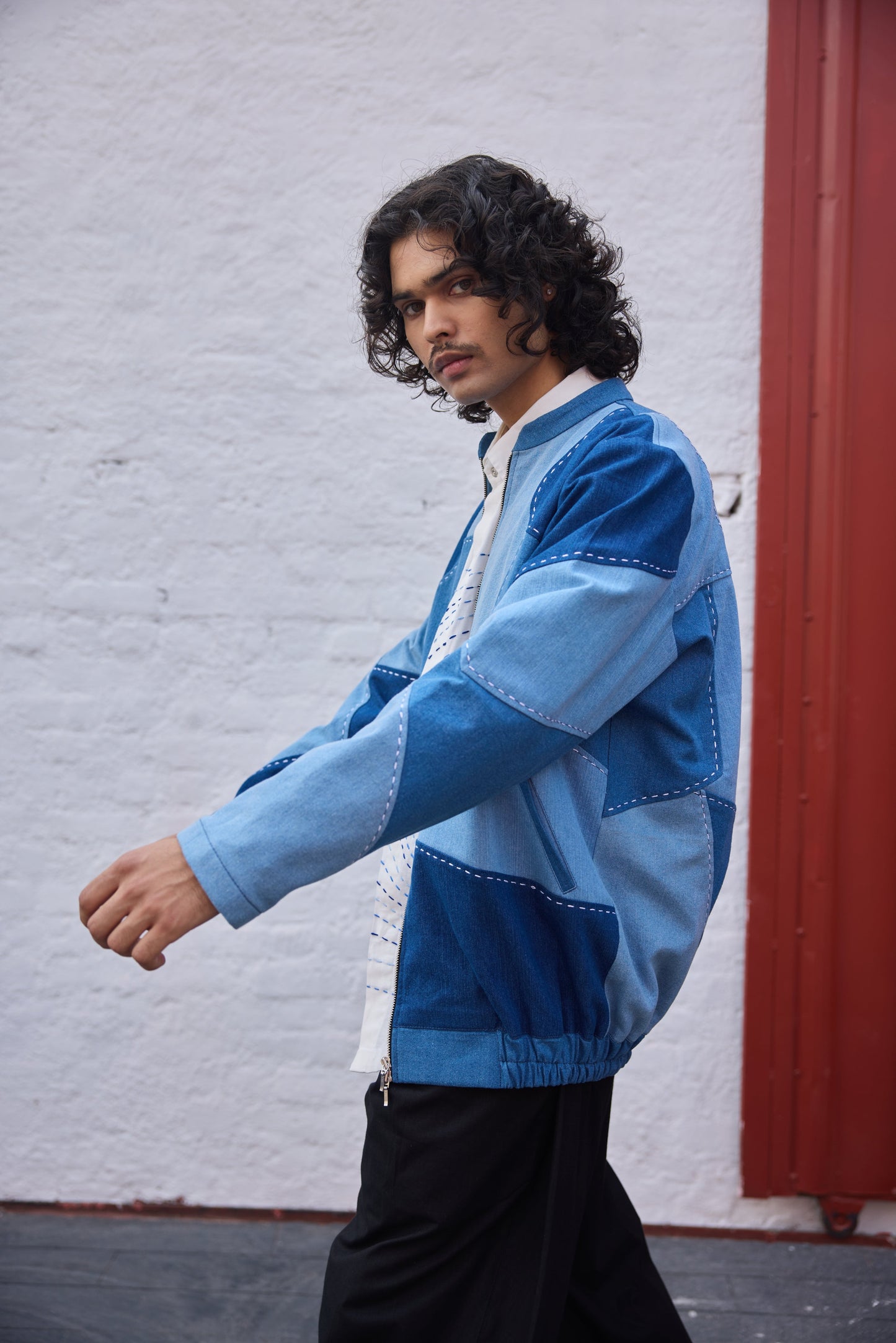 Denim Patchwork bomber jacket